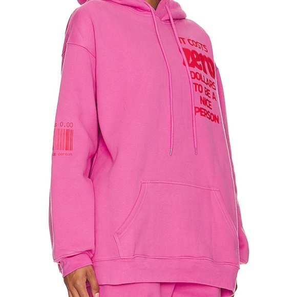 The Mayfair Group “It Costs $0.00 To Be A Nice Person” Pink Hoodie - Picture 3 of 4